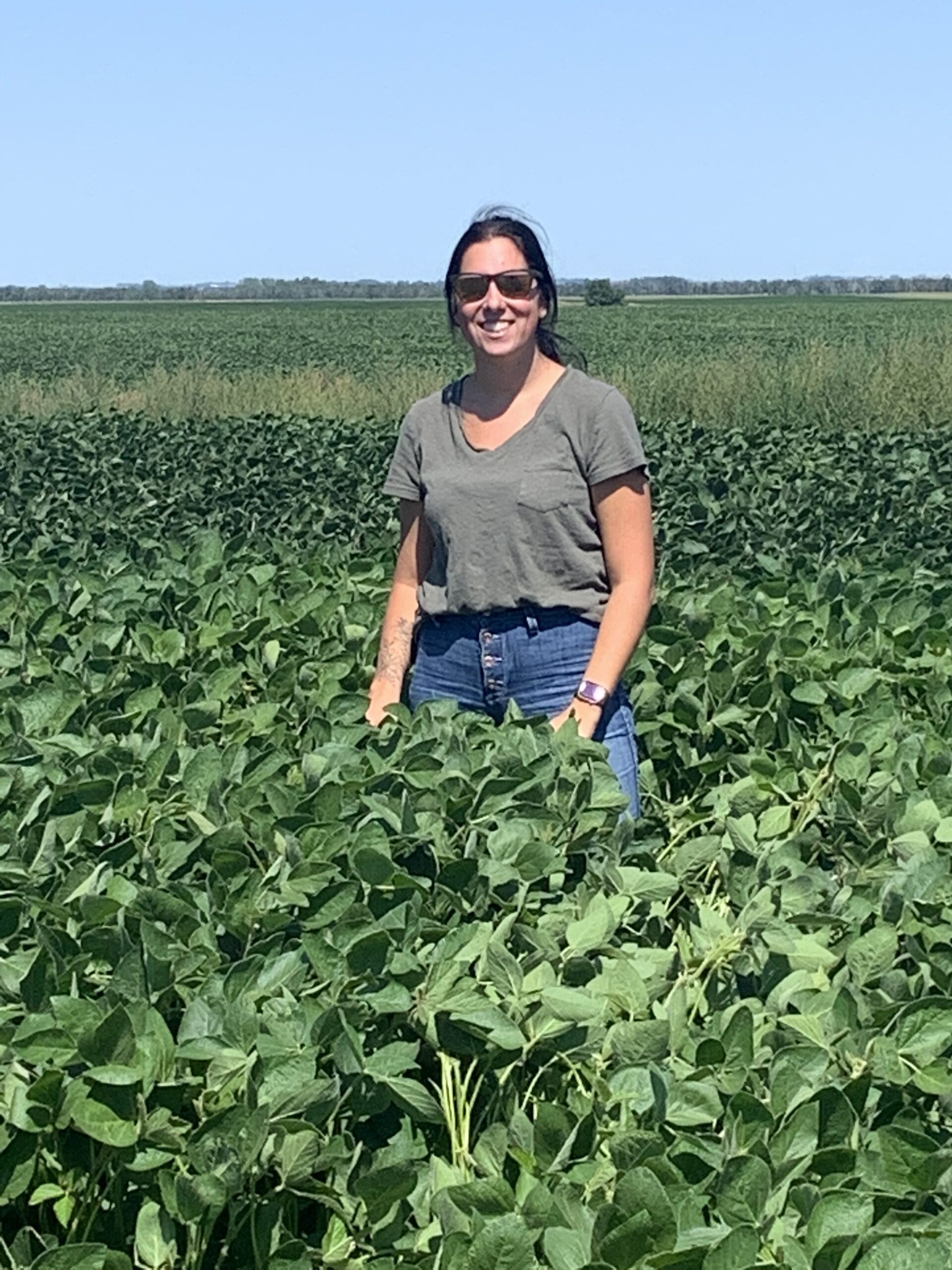 Kayla in soybean field
